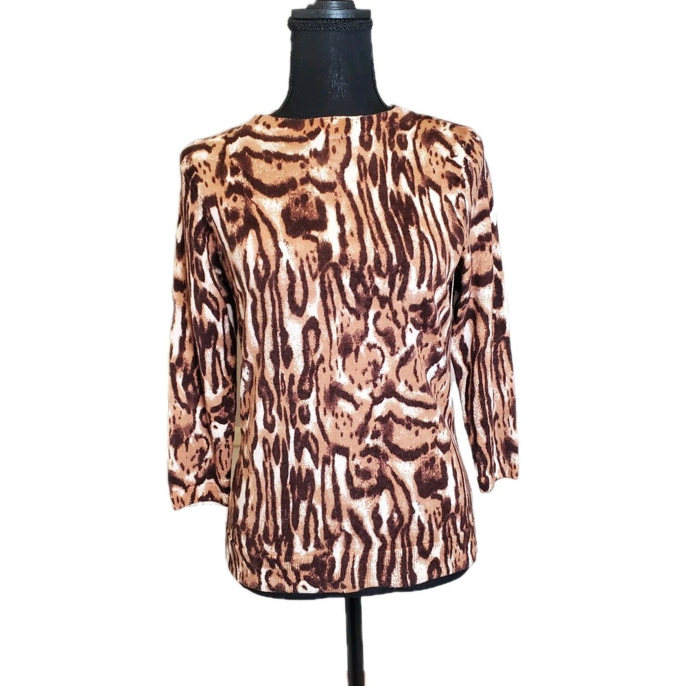Talbots 100% Merino Wool Sweater Women's Size Medium Animal Print Knit Pullover